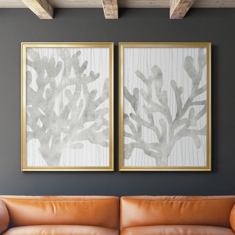 «Quiet Coral I», ensemble de 2 reproductions de cadres rectangulaires sur toile, Or, H 42,5 po x l 61 po x P 1,25 po