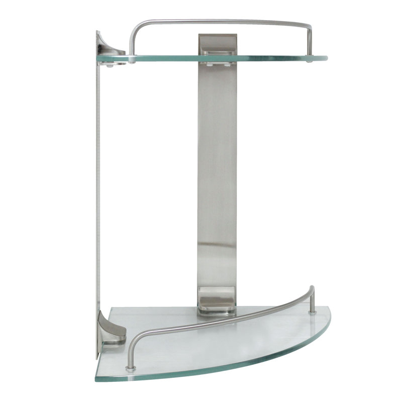Tablette murale d'angle en verre 9,5 po L chariot, Nickel satiné