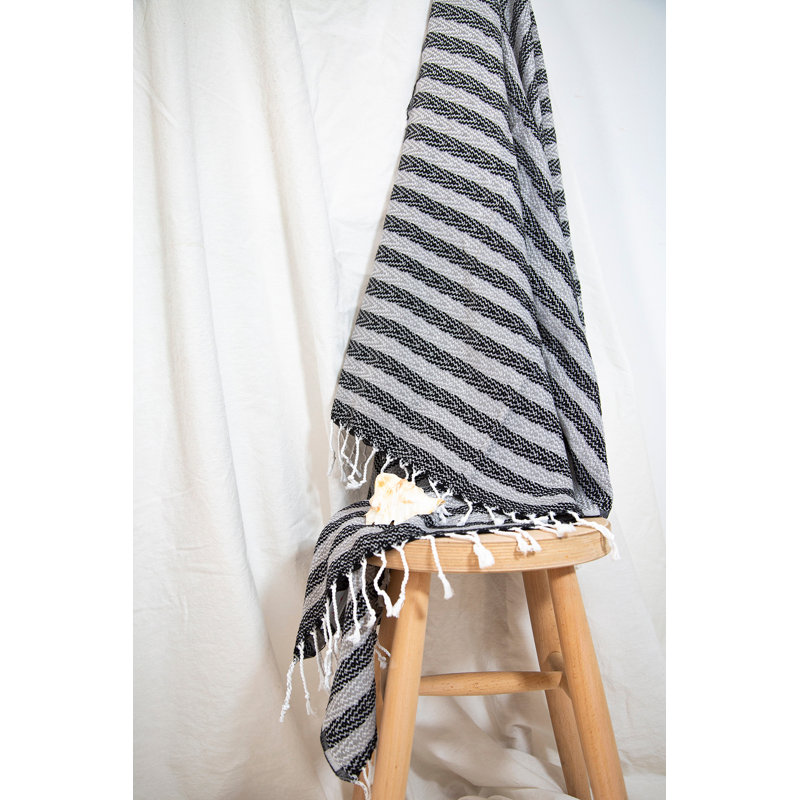 Serviette de plage 100% coton Pamila, Gris / noir