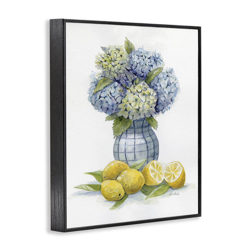 Hydrangeas & Lemon Cluster Framed Giclee, design by Patti Bishop, Black, 14" H x 11" W