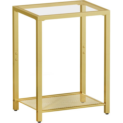 Table d'appoint, table de bout à 2 niveaux, table de chevet pour espaces restreints, table de chevet en verre trempé, structure en métal moderne, pour bureau, chambre à coucher, salon, bureau, doré