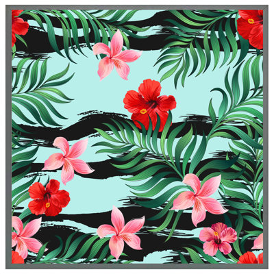Abb Red & Pink Tropical Plants 1 Piece Single Picture Frame Wall Art