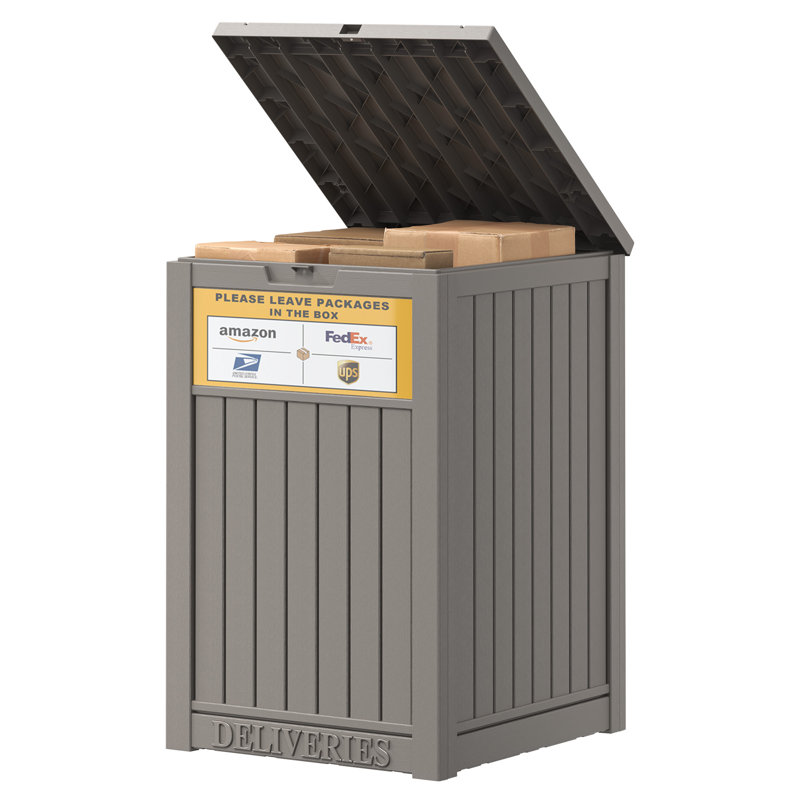 48 Gallon Deck Box, Resin Package Drop Box, Lockable Package Delivery Box, Gray