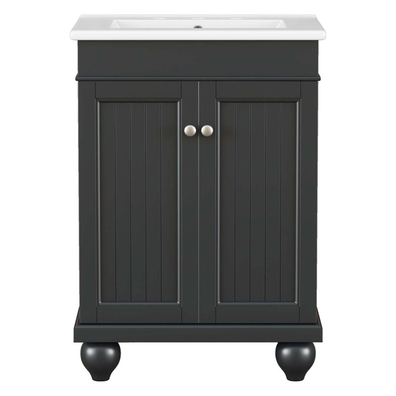 Meuble-lavabo élégant avec tablette réglable, Noir, noir, noir, noir