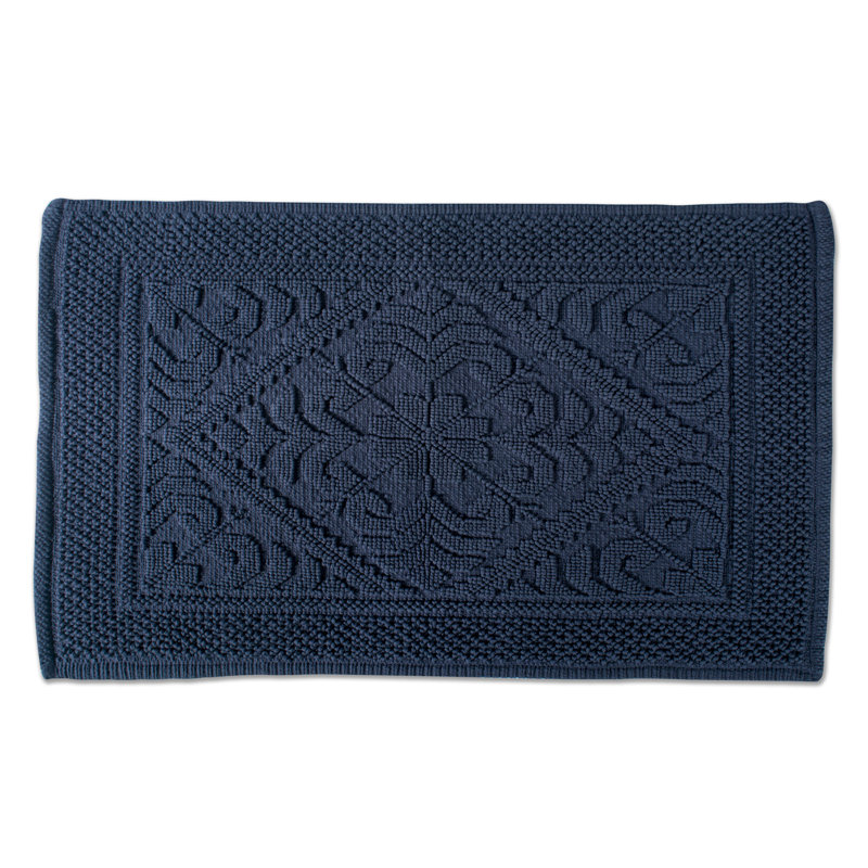 Delaplaine Bath Rug, Navy Damask
