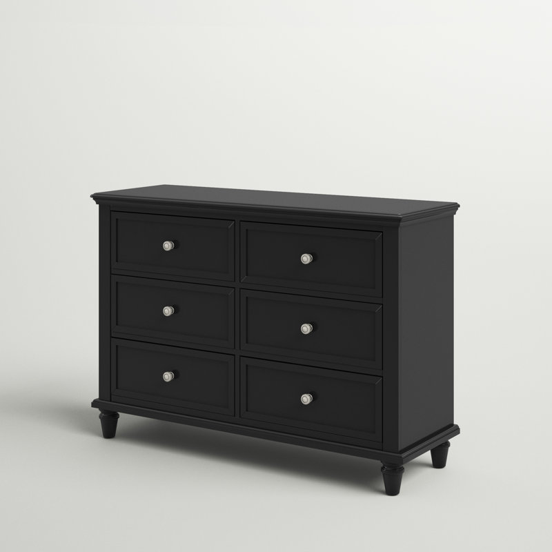 Jazmond 54" W 6-Drawer Solid and Manufactured Wood Double Dresser , Vulcan Black