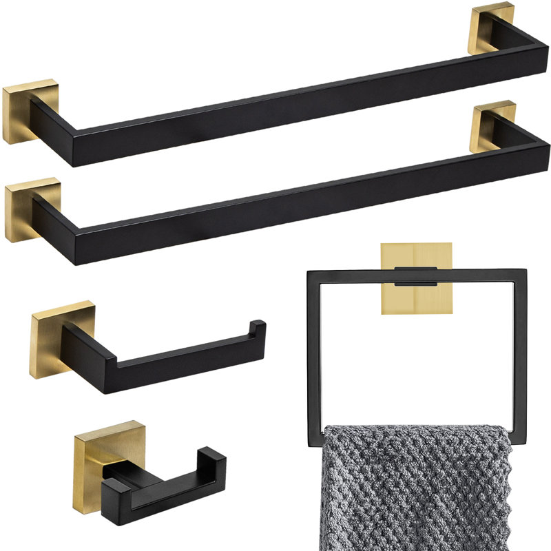 5 - Piece Bathroom Hardware Set, Black/Gold