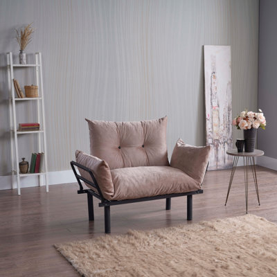 Beige Futon Loveseat for Primary Living Space (Metal Main Material)