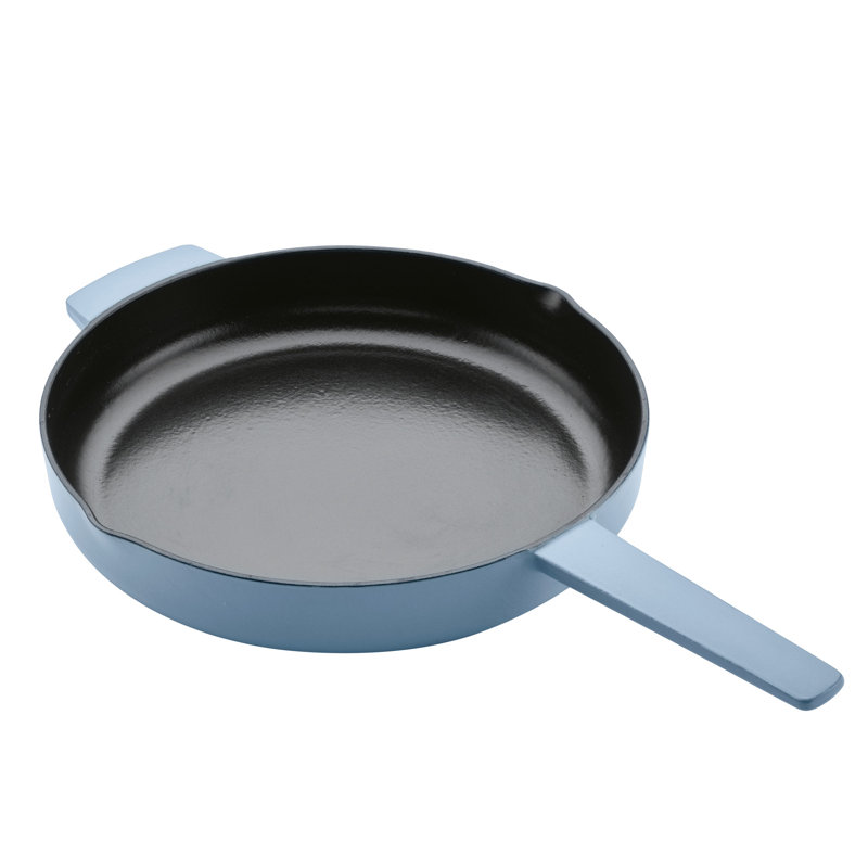 KitchenAid Enameled Cast Iron Induction Skillet with Helper Handle and Pour Spouts, 12 Inch, Blue