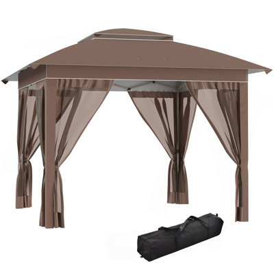 Outsunny 12' X 12' Pop Up Canopy Tent With Netting And Carry Bag, Instant Sun Shelter With 137 Sq.Ft Shade, Tents For Parties, Height Adjustable, For Outdoor, Garden, Patio, Khaki