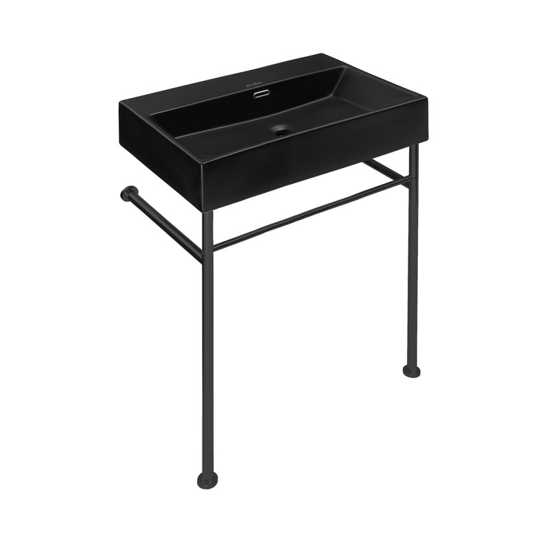 Lavabo console rectangulaire à trous zéro 24 "avec pieds Claire, Noir mat