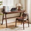 Bureau d'ordinateur 100 % bois d'hévéa massif, bureau rétro en noyer avec tiroir et piètement robuste en forme de A.