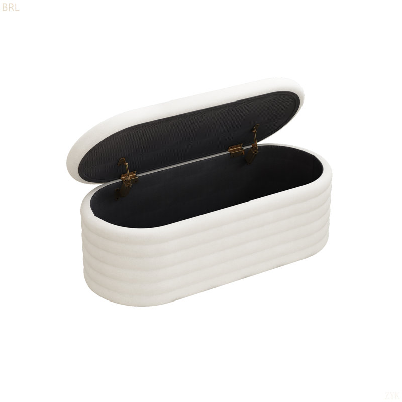 Banc de rangement avec repose-pieds en chenille avec tabouret de rangement et charnière de sécurité, Blanc