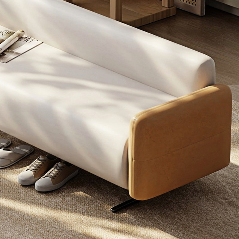 Reidun Microfiber Leather Upholstered Bench, 23.22" H x 70.86" W x 21.65" D, Orange/Cream