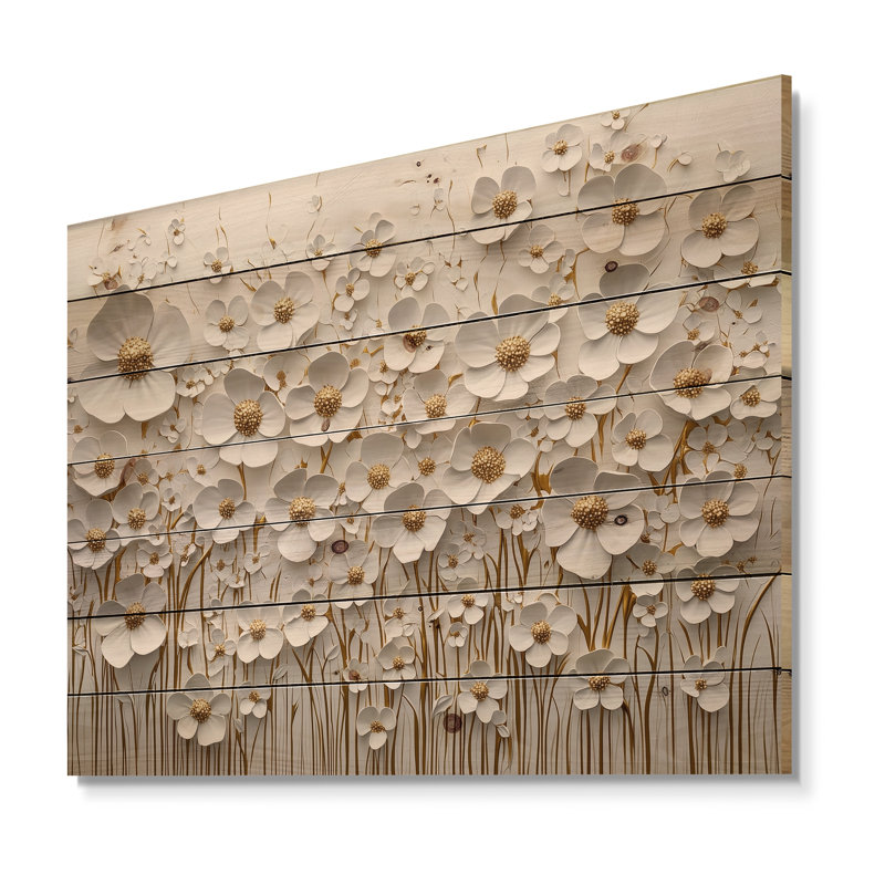 Orchidée blanche jardin de branches II - décoration murale en bois de fleurs sauvages - sur bois de pin naturel