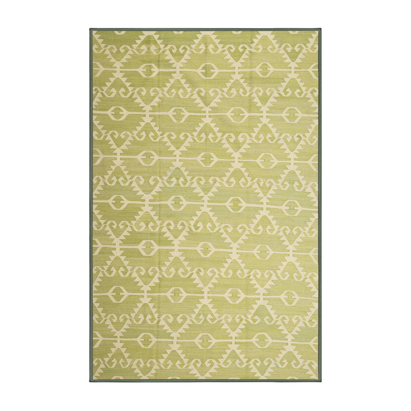 Tapis de zone beige/vert contemporain, Rectangle 2 pi x 5 pi