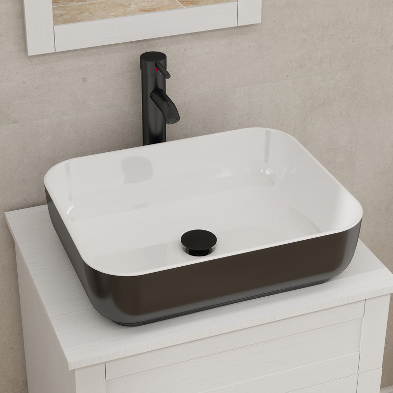 Ensemble de meuble-lavabo simple 24 po avec miroir Andrais, Blanc, Noir / blanc