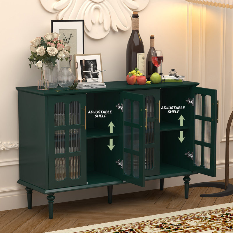 Green 47.6" MDF and Glass Sideboard Cabinet with Adjustable Shelves