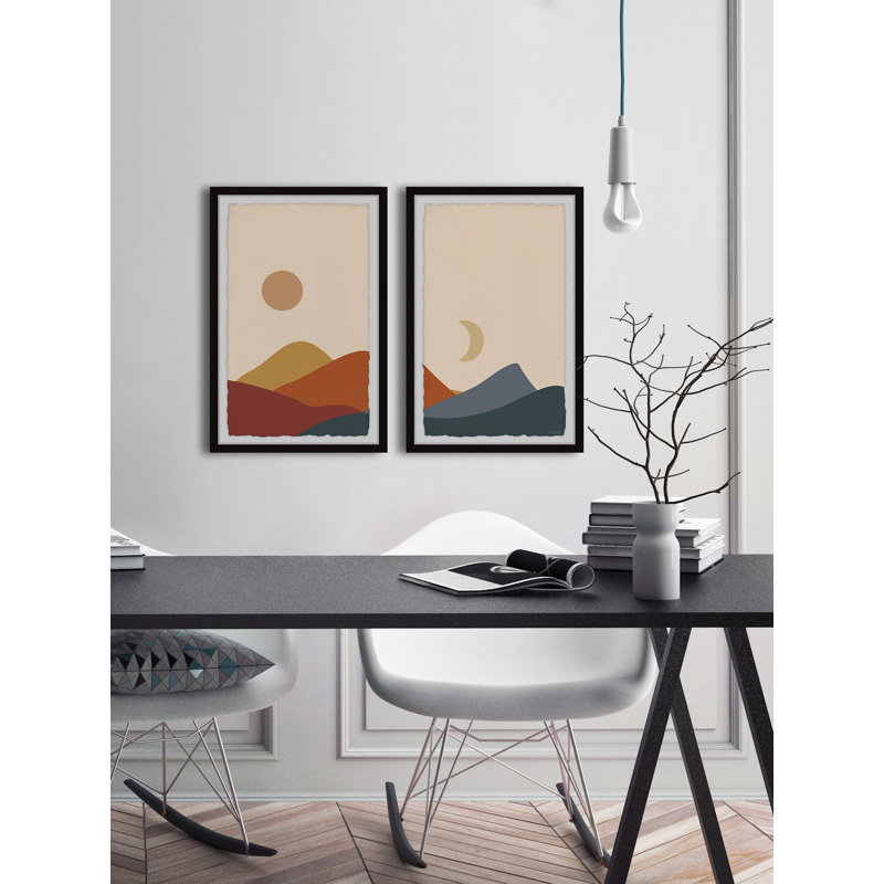 Autumn Moon Over Hills - ensemble de 2 peintures encadrées, H 45 po x l 60 po