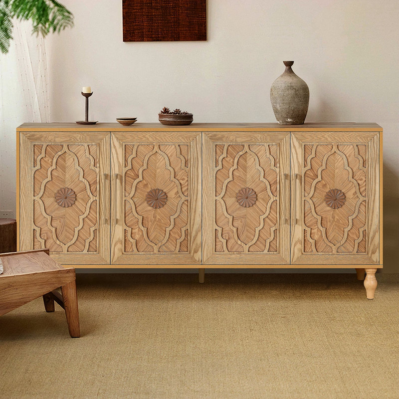 Grande armoire de rangement sculptée à porte fleurie avec poignée en métal convenant au salon, à la cuisine et au vestibule