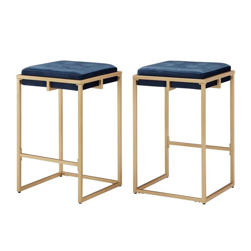 Simmerman Upholstered Counter Stool with Metal Frame, Navy Velvet, Counter Stool (26” Seat Height)