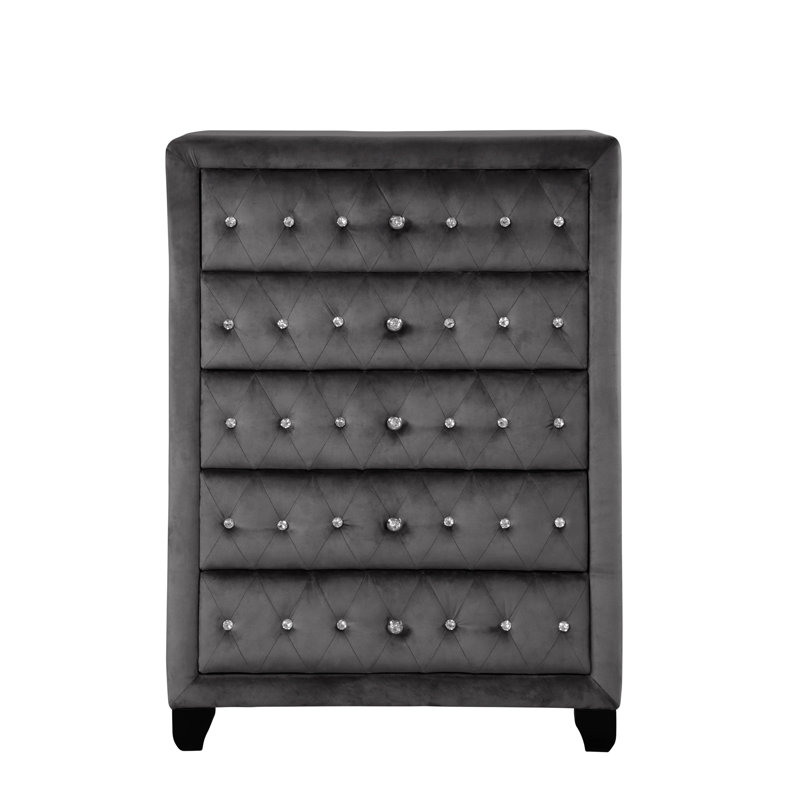 Commode 5 tiroirs de style moderne avec capitonnage en cristal