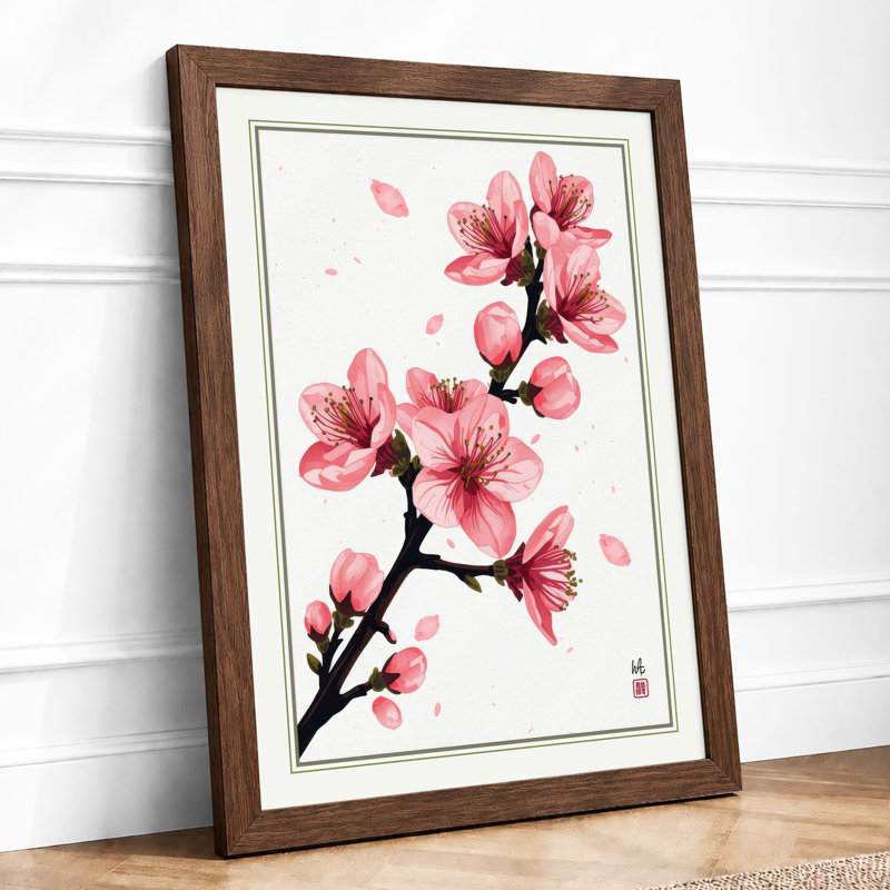 Moonlit Cherry Blossom Japandi - Framed Print, Walnut, A1 - 84.1 x 59.4 cm