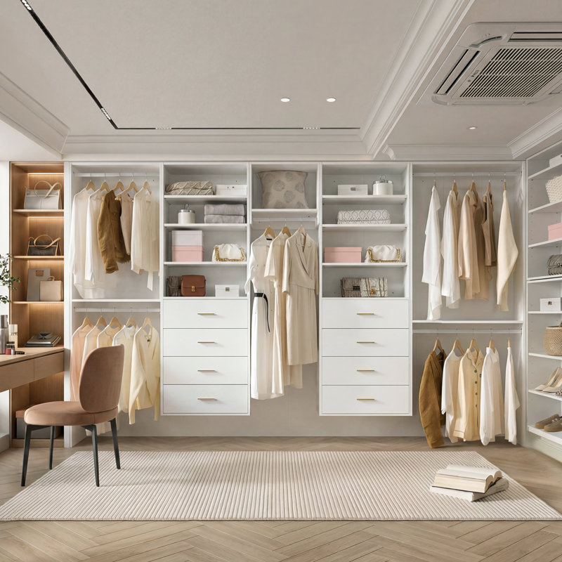 4 Drawer Short Tower Closet Unit, Modular Closet System, Wood Closet System Organizer with Storage for Walk In Closets