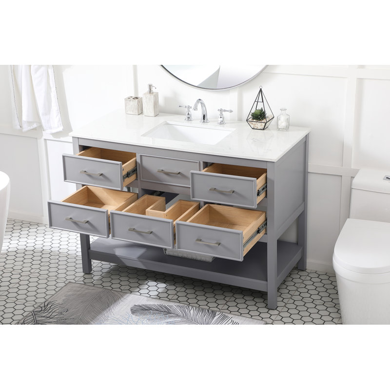 Sinclaire 48'' Single Bathroom Vanity with Engineered Marble Top, Grey