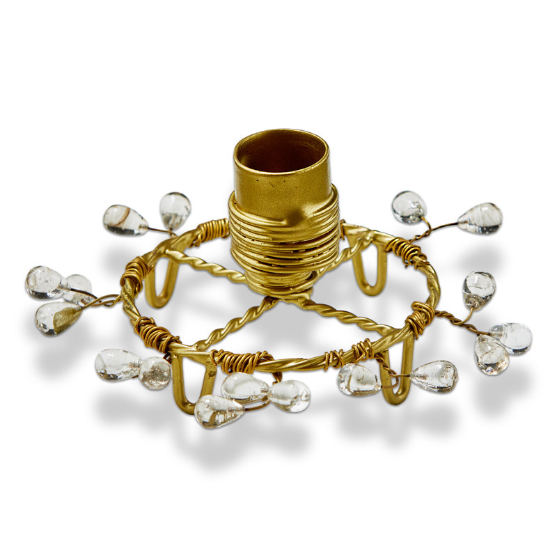 Porte-bougie perlé en verre et fer doré