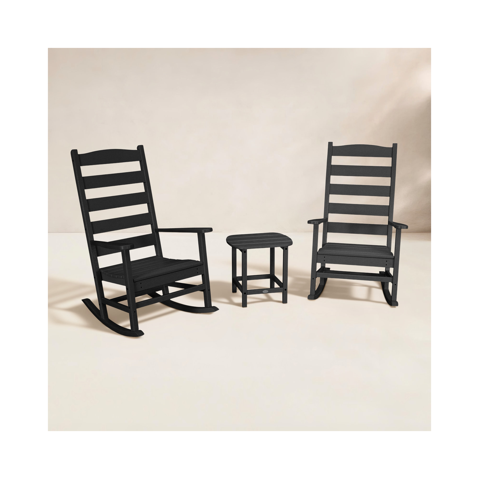POLYWOOD Rocker 3-Piece Porch Rocking Chair Set, Black