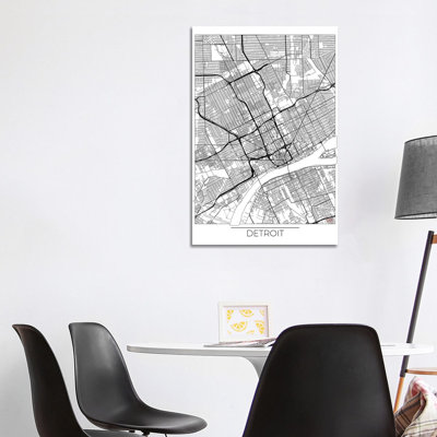 Detroit Minimal Urban Blueprint Map 1 Piece Wrapped Canvas Wall Art