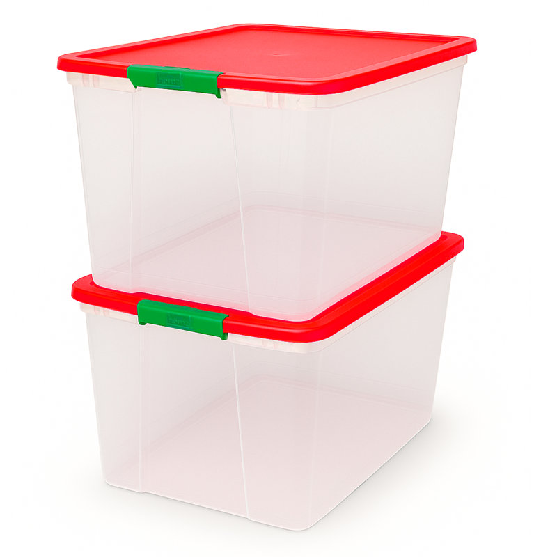 Homz Holiday Seasonal Decor Plastic Storage Bin with Latching Lid, 2