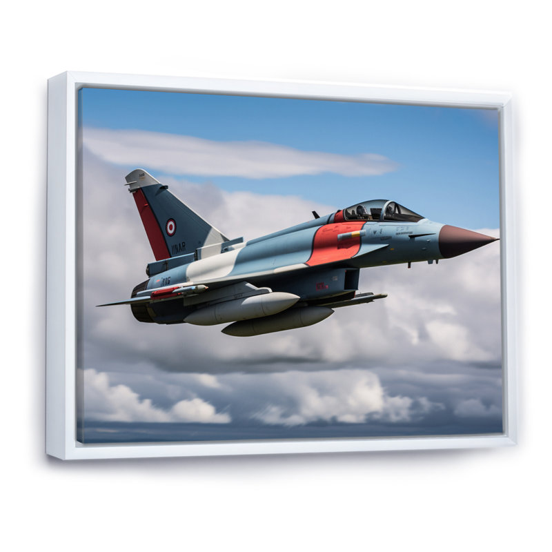 Avion de chasse militaire II sur toile, H 30 po x l 40 po x P 1,5 po, Cadre flottant blanc