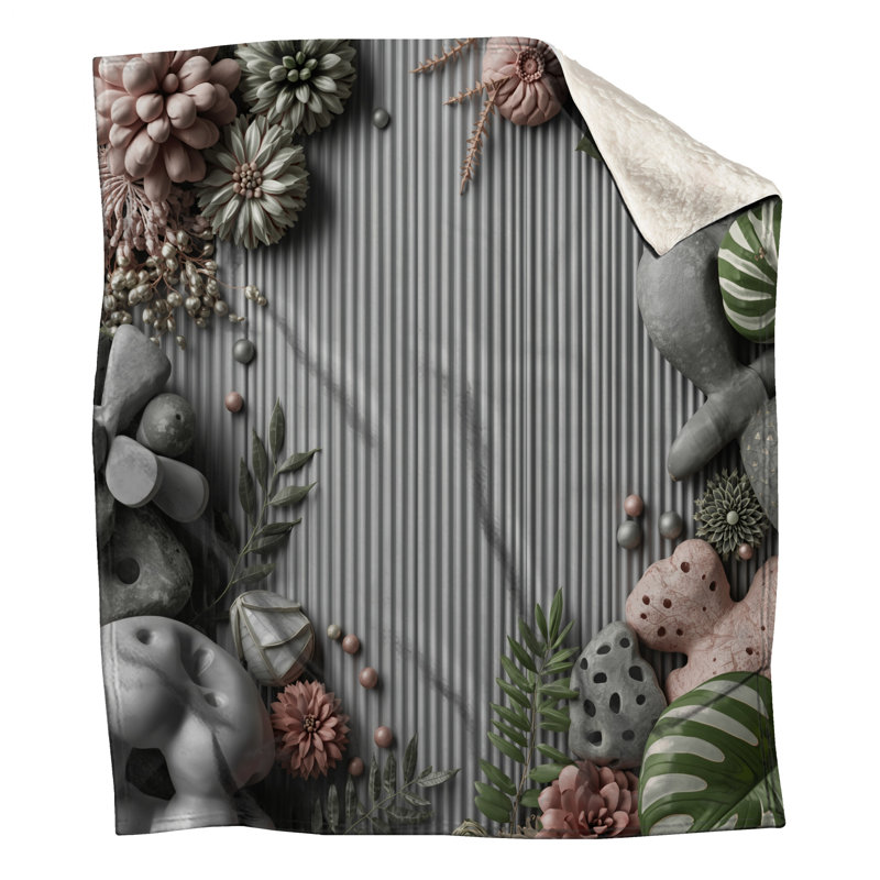 Botanical Arrangement Gray Background Blankets, 50in W x 60in H
