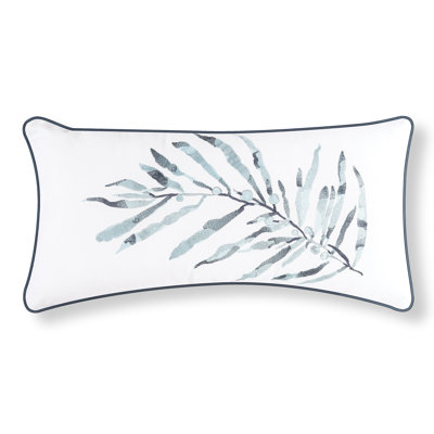 Blue Ocean Leaf Embroidered Throw Pillow