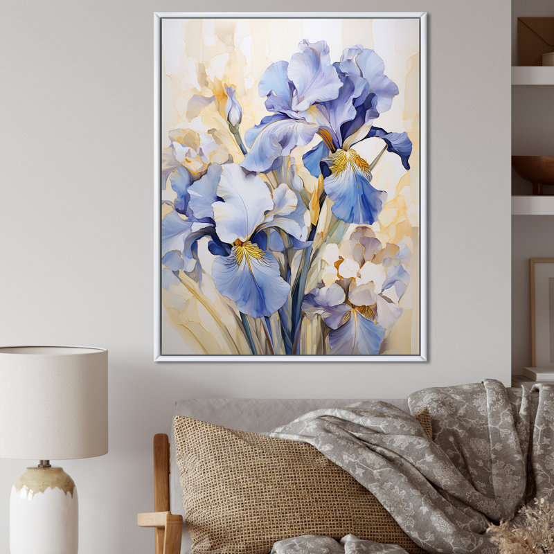 Minimalisme Irises Melody I sur toile, H 32 po x l 16 po x P 1 po, Cadre flottant blanc