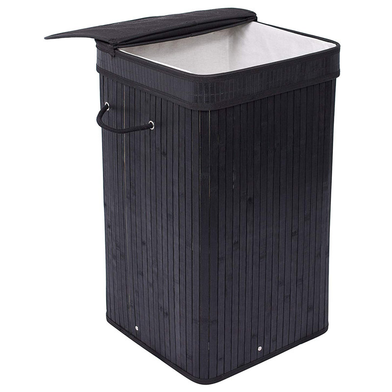 Bamboo Laundry Hamper with Handles, Black