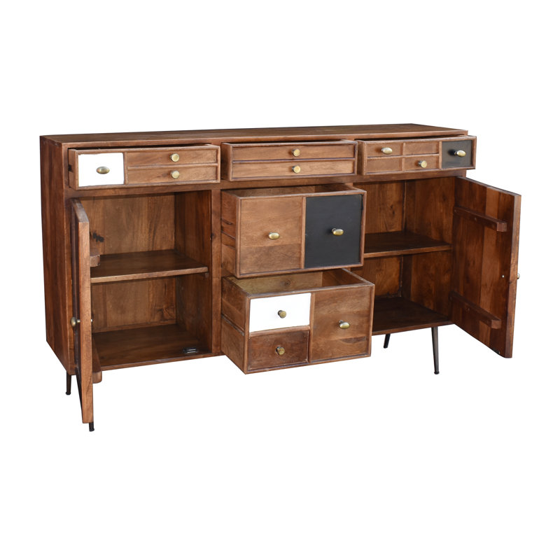 Armoire à linge en bois de manguier avec 5 tiroirs et 2 portes Tawa