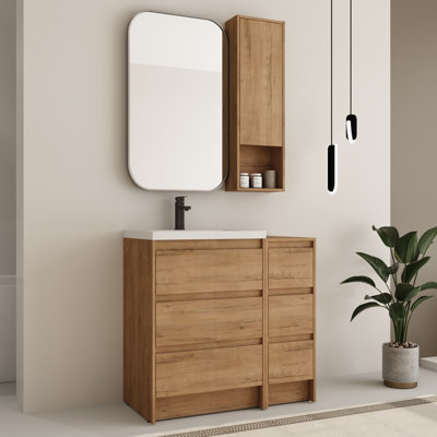Ensemble de meuble-lavabo simple 36 po avec comptoir en résine et armoire murale de 12 po