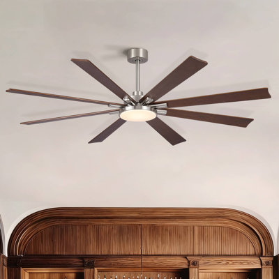 Homegrain 72 inch Mid-Century Brushed Nickel American Black Walnut Solid Wood Blades Integrated LED Propeller Ceiling Fan with Light 8 Blades