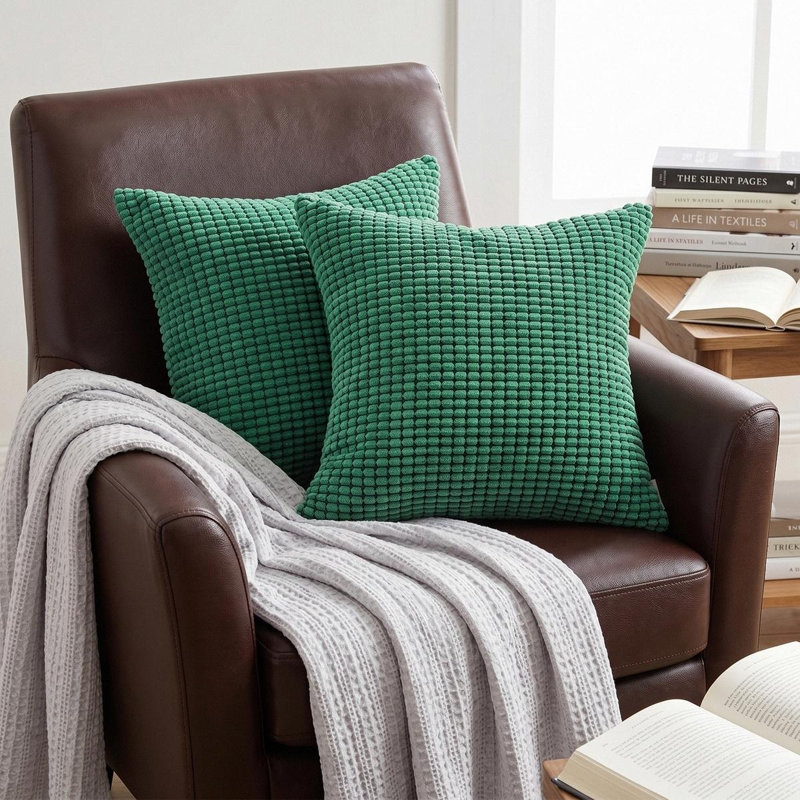 Housse de coussin en velours côtelé Minimalist Modern, Vert foncé