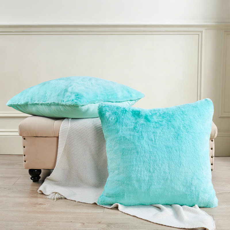 Housse de coussin lourd en fausse fourrure, H 26 pi x l 26 pi, Turquoise blanchi
