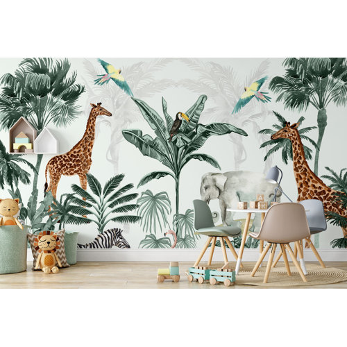 wallpaew Tropical Jungle Wall Mural Animals Wallpaper | Wayfair