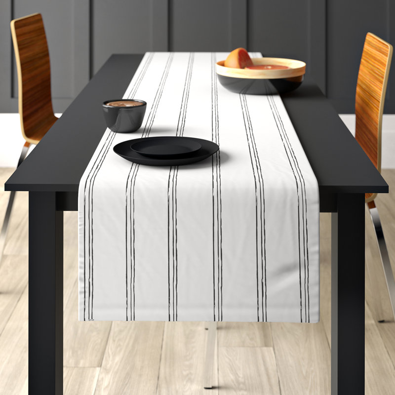 Annie-Marie Striped Table Runner, Black, 72" x 16"