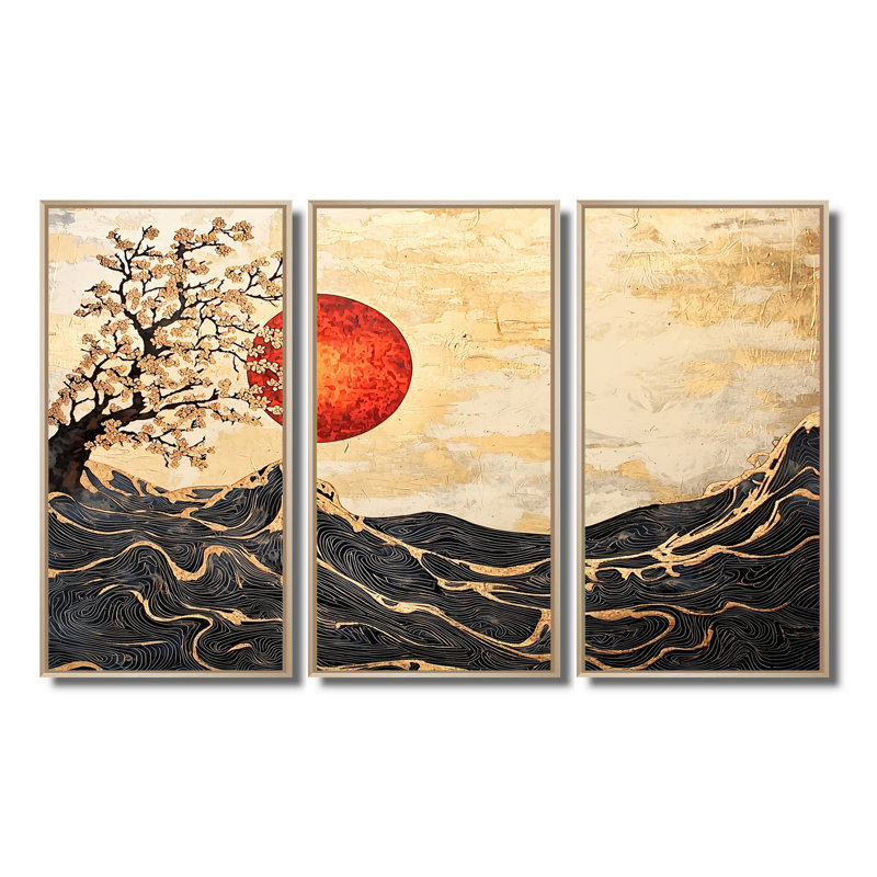 Soleil éternel du paysage japonais III - ensemble d'art mural paysage japonais, H 32 po x l 48 po, Naturel