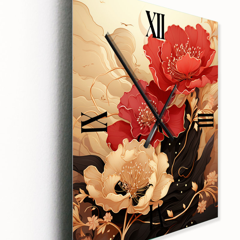 Horloge murale rouge - Chrysanthemums rouges sur branche, Petit