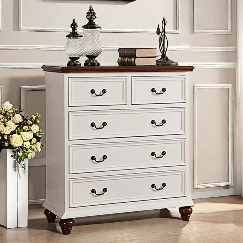 Table de chevet Commode, Brun foncé / blanc