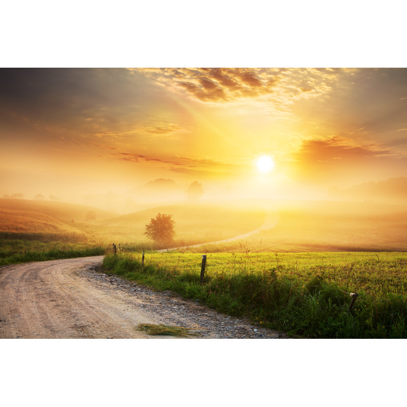 Farm Road Through Foggy - Wrapped Canvas Art Prints, 61cm H x 91cm W x 3.8cm D
