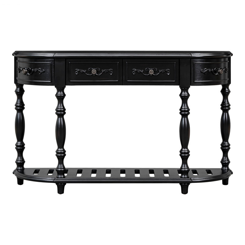 Curved Console Table, Entryway Table With 4 Drawers And 1 Shelf, Black